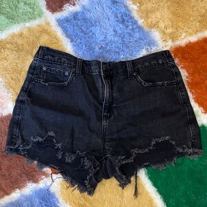 Aerie Black Distressed Denim Shorts Size Medium